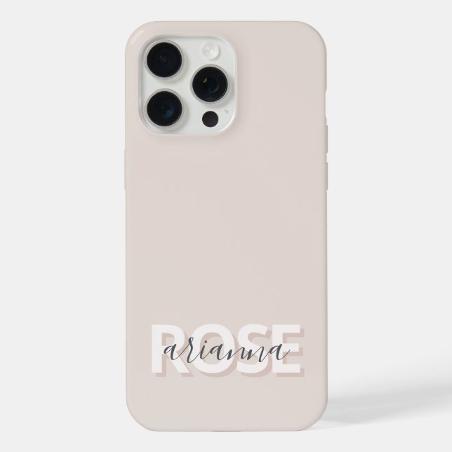 Moderner Beige Feminine Script Individuelle Name iPhone Hülle (Rückseite)