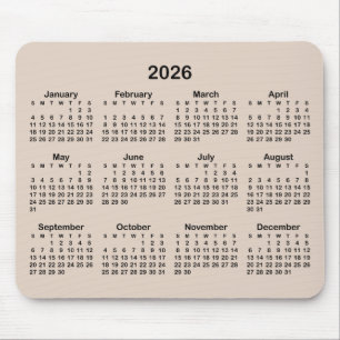 Moderner Beige- und Schwarzer Kalender Mousepad