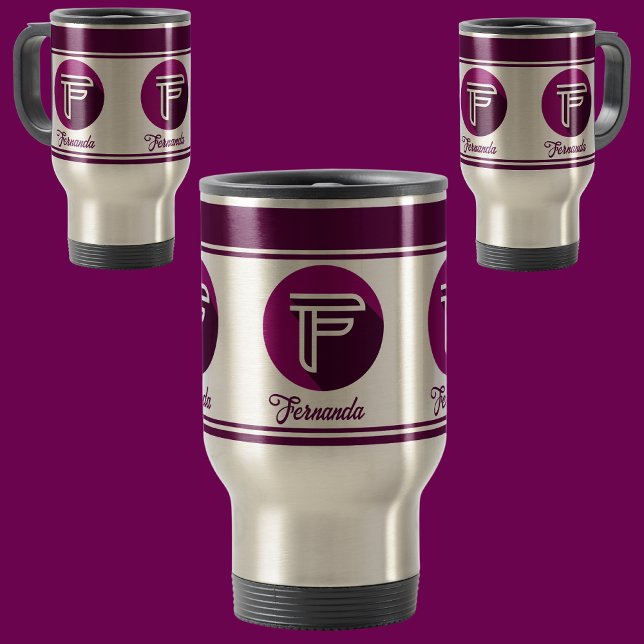 Moderner, benutzerdefinierter Monogram-Name (F) Reisebecher (Von Creator hochgeladen)