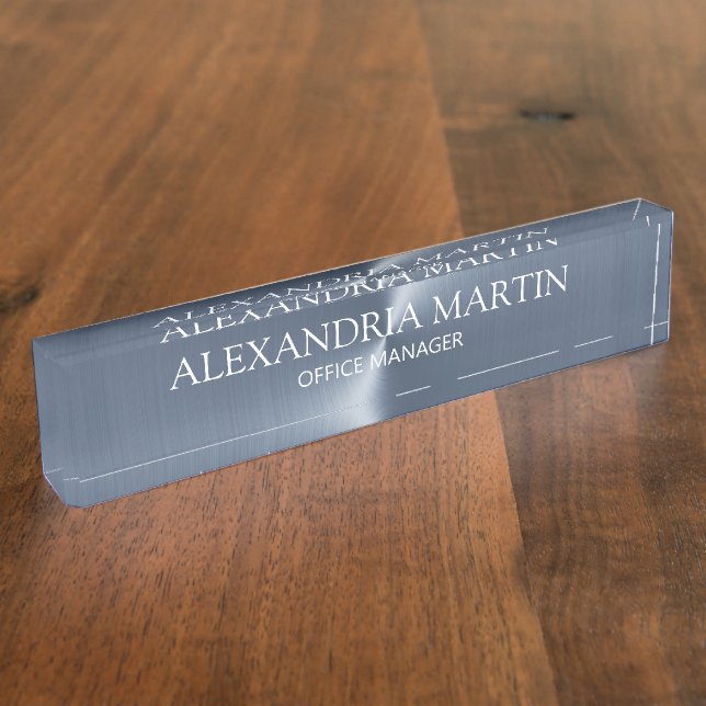 Moderner Beruflicher Blue Job Title Desk Namensplakette (Seite)
