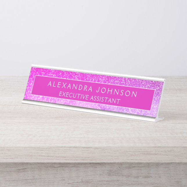 Moderner Beruflicher Lila Glitzer Marmor Schreibtischnamensplakette (Vorderseite )