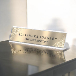 Moderner Beruflicher Luxus Gold Sparkle Glitzer Schreibtischnamensplakette