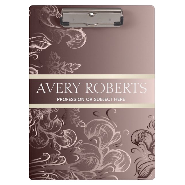 Moderner Beruflicher Metallic-Floral Luxus Klemmbrett (Vorderseite)