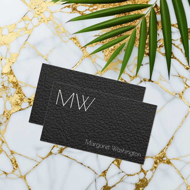 Moderner Beruflicher Schwarzer Leder-Minimal Visitenkarte (leather grain image business cards)
