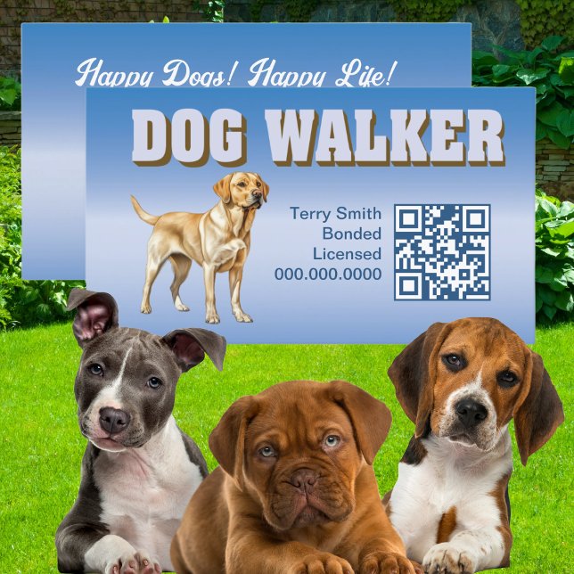 Moderner Beruflicher Service für Haustiere: Hundes Visitenkarte (Dog Walker Professional Service Business Card to Market and Network with clients. QR Code included)