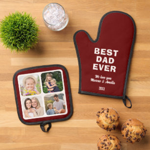 Moderner bester Vater je 4 Foto Collage Vatertag Ofenhandschuh & Topflappen-Set