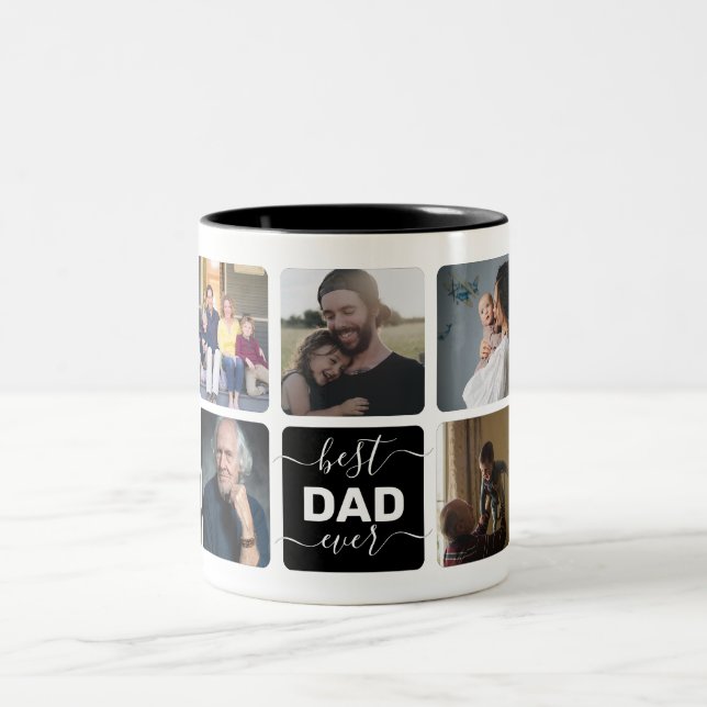 Moderner bester VATER je Script Einfach 9 Foto Col Zweifarbige Tasse (Mittel)