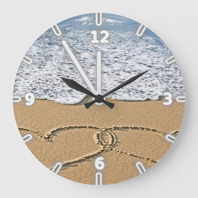 Moderner, bezaubernder tropischer Strand, Herz Große Wanduhr (Vorderseite)
