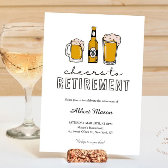 Moderner Bier Prost auf die Ruhestandsfeier Einladung (• Retirement party • Casual celebration • Beer themed party • Office retirement • Dad retirement par)