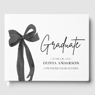 Moderner Black Bow Coquette Graduate Abschluss Gästebuch