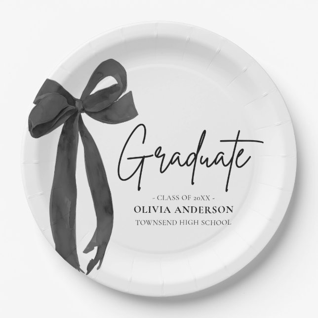 Moderner Black Bow Coquette Graduate Abschluss Pappteller (Vorderseite)