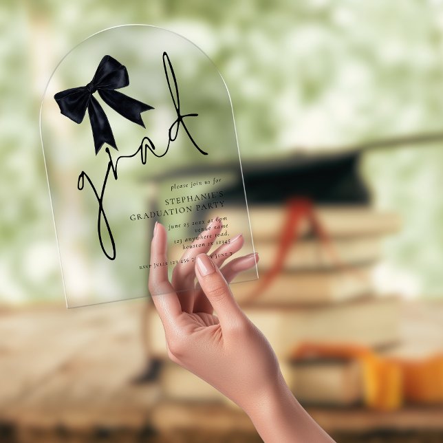 Moderner Black Bow Script Grad Abschluss Arch Acryleinladungen (Von Creator hochgeladen)