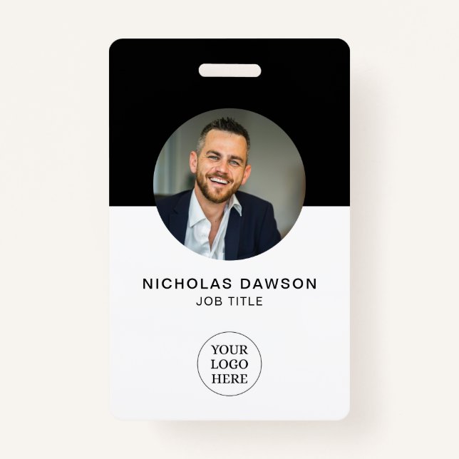 Moderner Black Custom Employee Foto ID Card QR Ausweis (Vorderseite)