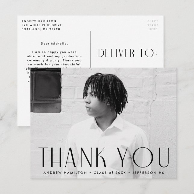 Moderner Black Foto Abschluss Vielen Dank Postkarte (Vorne/Hinten)