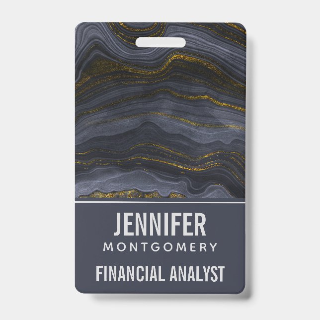 Moderner Black & Gold Agate Stone Abstrakt Ausweis (Vorderseite)