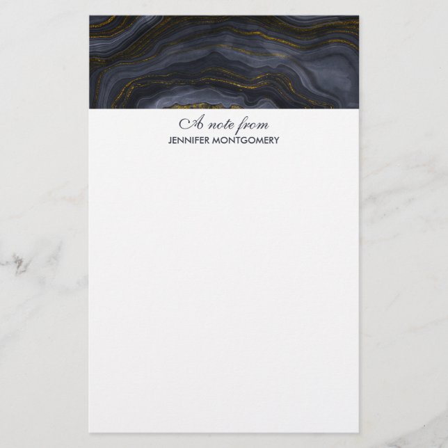 Moderner Black & Gold Agate Stone Abstrakt Briefpapier (Vorderseite)