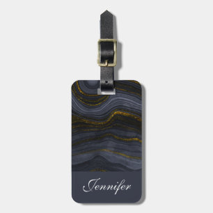 Moderner Black & Gold Agate Stone Abstrakt Gepäckanhänger