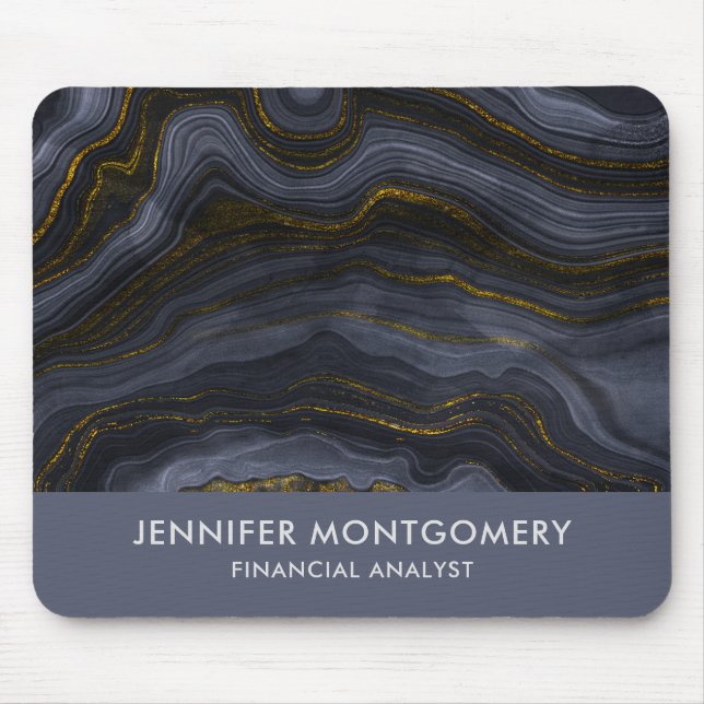 Moderner Black & Gold Agate Stone Abstrakt Mousepad (Vorne)