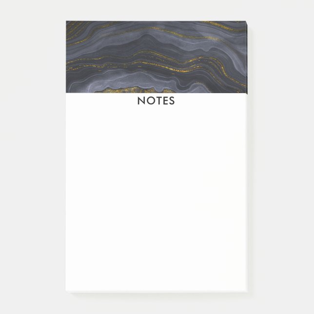 Moderner Black & Gold Agate Stone Abstrakt Post-it Klebezettel (Vorderseite)
