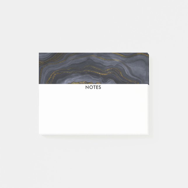 Moderner Black & Gold Agate Stone Abstrakt Post-it Klebezettel (Vorderseite)
