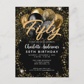 Moderner Black Gold Glitzer Ballon jedes Alter Geb Postkarte