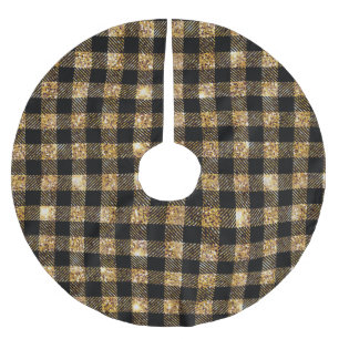 Moderner Black Gold Glitzer Buffalo Karierte Weihn Polyester Weihnachtsbaumdecke