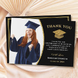 Moderner Black Gold Graduate Foto Abschluss Dankeskarte<br><div class="desc">Moderner Black Gold Graduate Foto Abschluss Danke Karte</div>