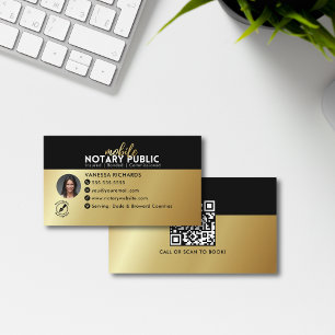 Moderner Black Gold Mobile Notar Public QR Code Visitenkarte