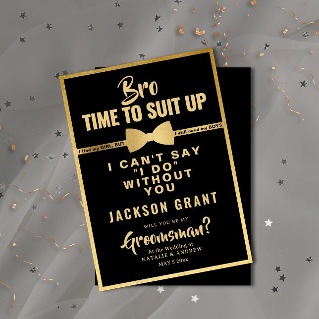 Moderner Black & Gold Tuxedo Anzug Up Trauzeuge Einladung (Modern Black & Gold Tuxedo Suit Up Groomsman Invitation)