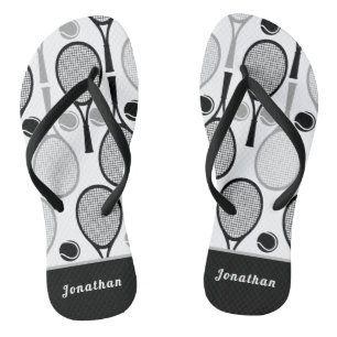 Moderner Black & Gray Tennis Spielercoach Name Spo Flip Flops