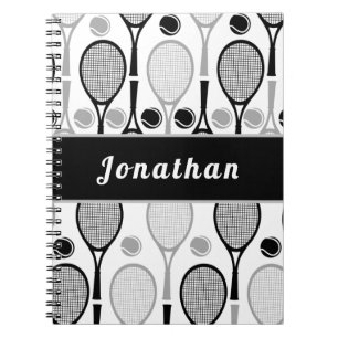 Moderner Black & Gray Tennis Spielercoach Name Spo Notizblock