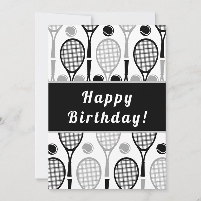 Moderner Black & Gray Tennis-Trainer Geburtstag (Vorderseite)