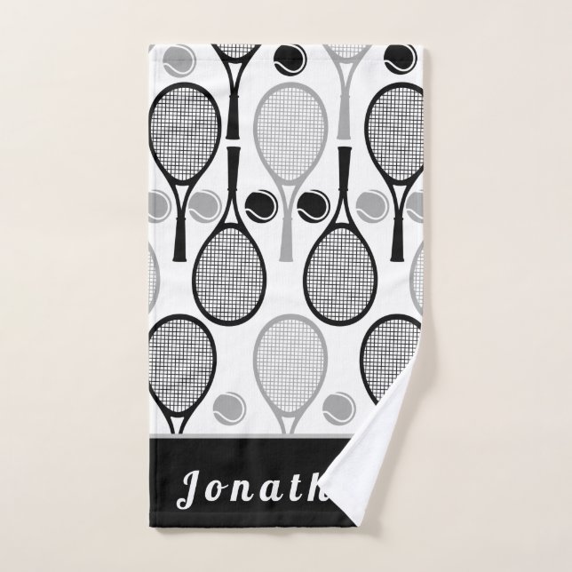 Moderner Black & Gray Tennis Vater Coach Name Handtuch (Handtuch)