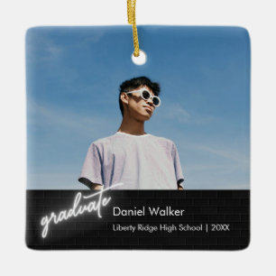 Moderner Black Handwriting Neon Foto Abschluss Keramikornament