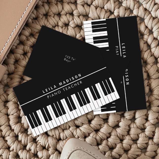 Moderner Black Piano Keyboard Lehrer Visitenkarte (Make an impact with these professional business cards, showcasing your brand and credibility.)