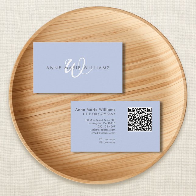 Moderner Blau-Weiß-Schrift-Monogramm-QR-Code Visitenkarte (Von Creator hochgeladen)