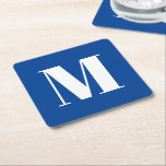 Moderner, blau-weißer Anfangsbuchstabe Rechteckiger Pappuntersetzer<br><div class="desc">Moderne monogramm blaue und weiße benutzerdefinierte Anfangsbuchstaben oder Nummer Party Square Paper Untersetzer. Anpassbarer weißer Text auf blauem Hintergrund. Alle Farben können bearbeitet werden. Sie können es mit einer Zahl,  Initial,  Buchstaben,  Monogramm anpassen. Diese sind ideal für Geburtstagsfeiern und Zuhause-Feste.</div>