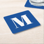Moderner, blau-weißer Anfangsbuchstabe Rechteckiger Pappuntersetzer<br><div class="desc">Moderne monogramm blaue und weiße benutzerdefinierte Anfangsbuchstaben oder Nummer Party Square Paper Untersetzer. Anpassbarer weißer Text auf blauem Hintergrund. Alle Farben können bearbeitet werden. Sie können es mit einer Zahl,  Initial,  Buchstaben,  Monogramm anpassen. Diese sind ideal für Geburtstagsfeiern und Zuhause-Feste.</div>