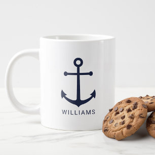 Moderner Blaue Navy-Anker mit Individuelle Name Jumbo-Tasse