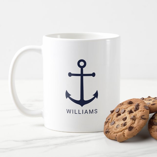 Moderner Blaue Navy-Anker mit Individuelle Name Kaffeetasse (Von Creator hochgeladen)