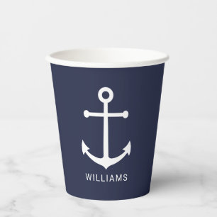 Moderner Blaue Navy-Anker mit Individuelle Name  Pappbecher