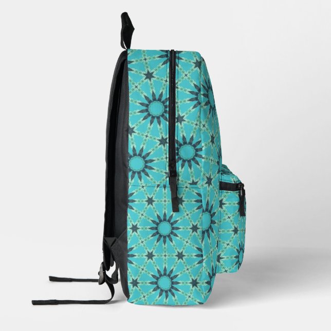 Moderner blauer geometrischer Burst-Rucksack Bedruckter Rucksack (Links)