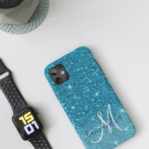 Moderner blauer Glitzer Glitzern Personalisiert Na Case-Mate iPhone Hülle