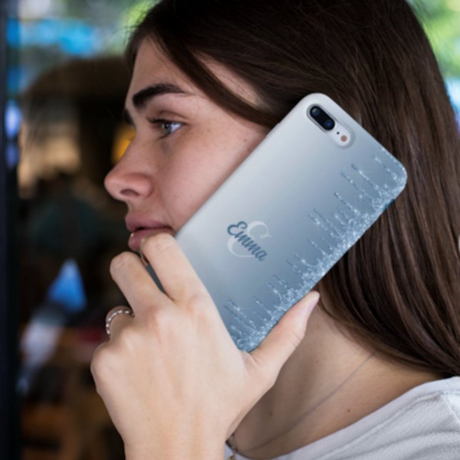 Moderner blauer Glitzer Glitzern Personalisiert Na Case-Mate iPhone Hülle (Von Creator hochgeladen)