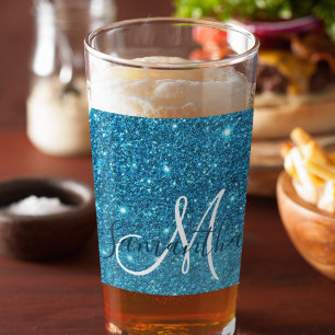 Moderner blauer Glitzer Glitzern Personalisiert Na Glas