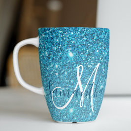 Moderner blauer Glitzer Glitzern Personalisiert Na Milchtasse