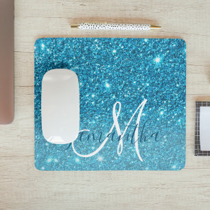 Moderner blauer Glitzer Glitzern Personalisiert Na Mousepad