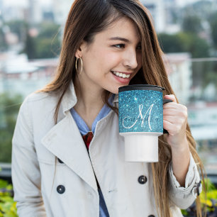 Moderner blauer Glitzer Glitzern Personalisiert Na Reisebecher