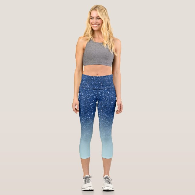 Moderner blauer Glitzer ombre Glitzern blau Capri Leggings (Vorderseite)