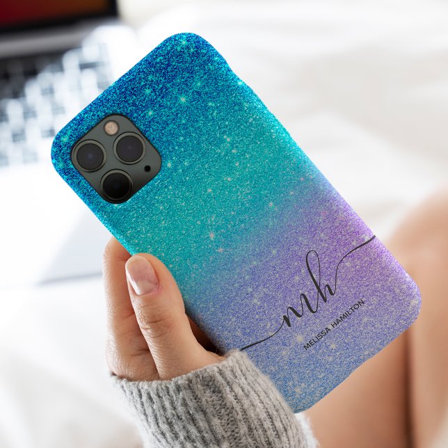 Moderner blauer Glitzer ombre lila Chic mit Monogr Case-Mate iPhone Hülle (Von Creator hochgeladen)